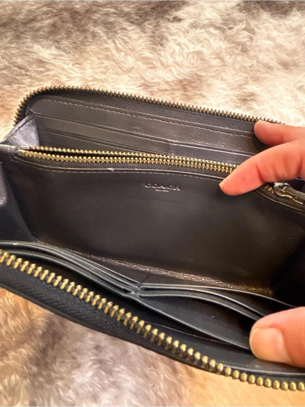 Rare Coach Black Leather Zip-Around Wallet with Space Patch Accents